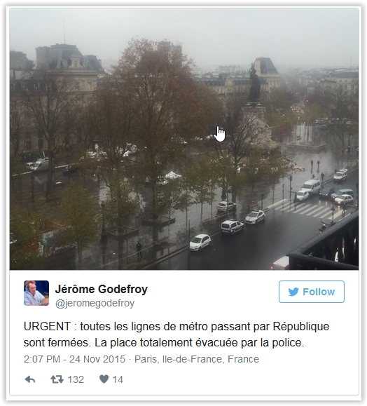 巴黎恐怖袭击 共和国广场 假警报