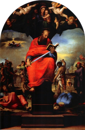[意]贝卡弗米（Domenico Beccafumi）,《圣座上的圣保罗》（Saint Paul Enthroned）, 1516—1517年作，锡耶纳主教座堂歌剧博物馆藏。(tumblr.com)